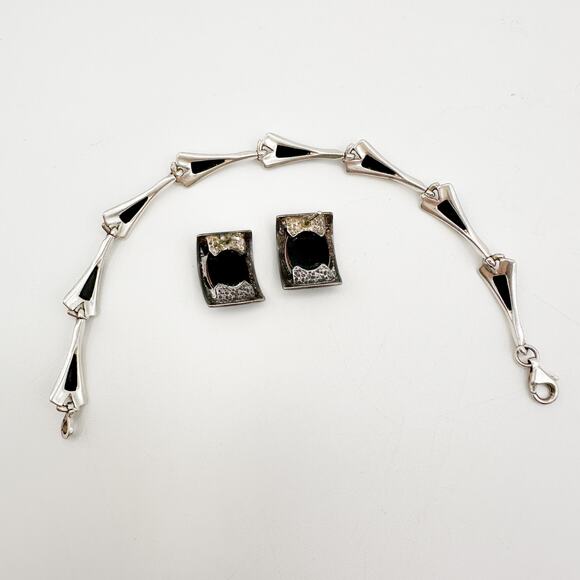 Vintage Baltic Amber Sterling Silver Semi Hoop Post Earrings and Bracelet Set - Picture 10 of 13